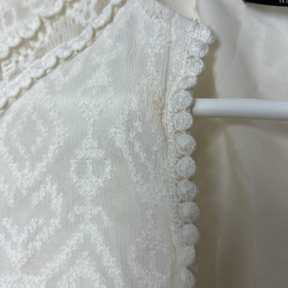 A20). Nanette Lepore Lace Split-Neck Swing Tunic Long Sleeve White Cream size 2 - Picture 8 of 13